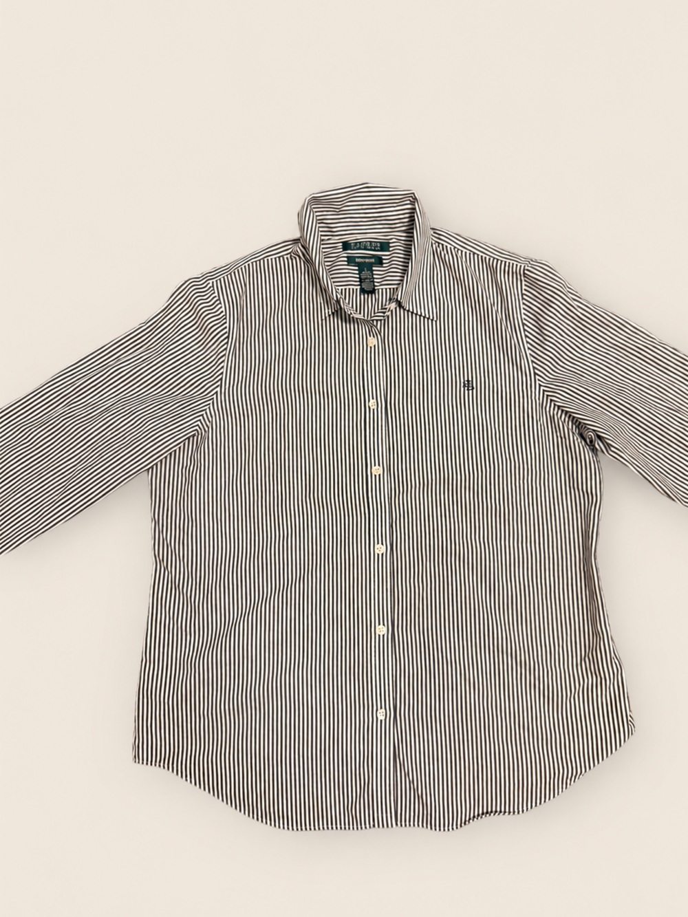 Lauren Ralph Lauren Black & White Vertical Stripe Button Up - Picture 2 of 9